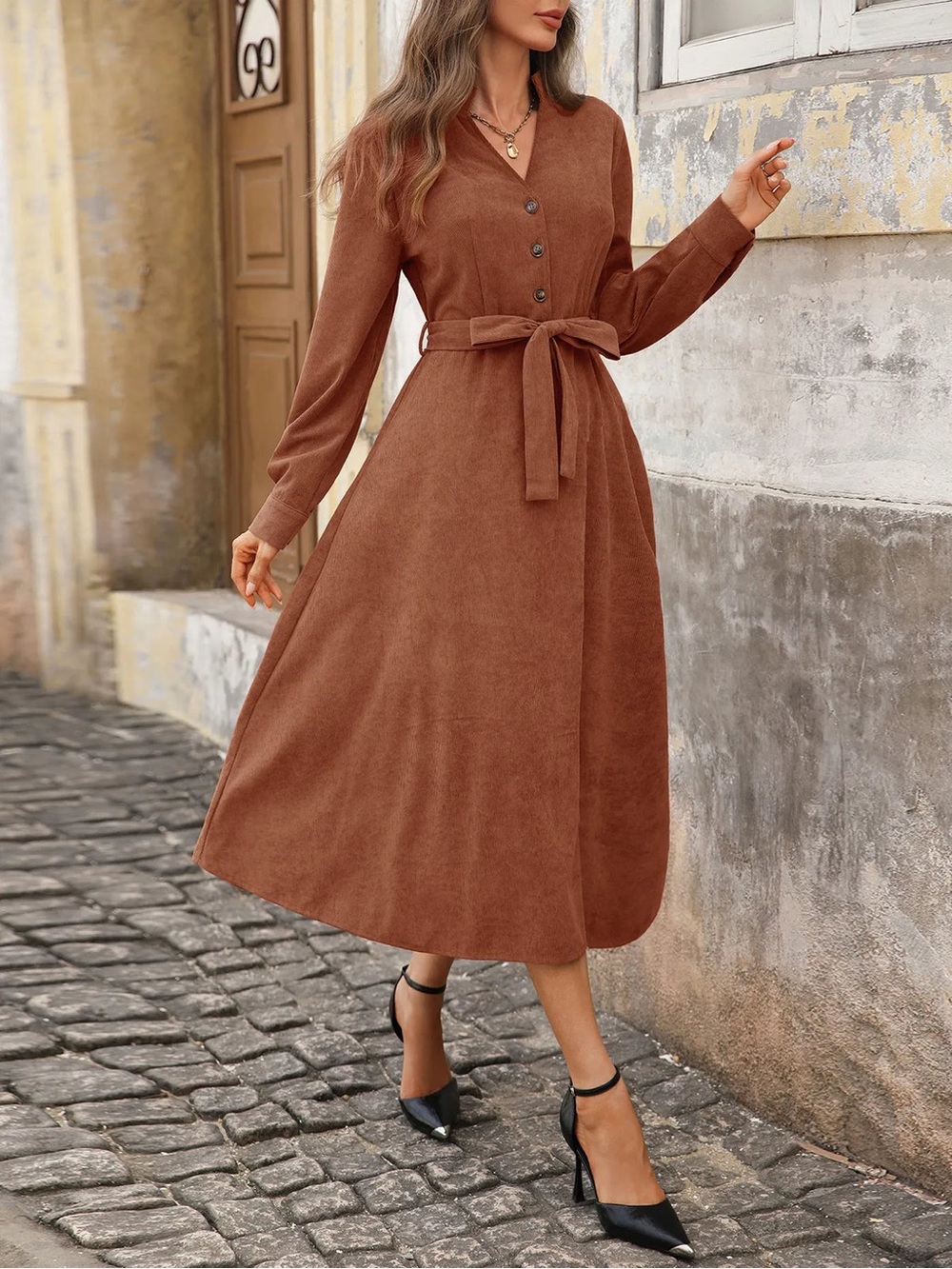 Catholic Dress Co. St. Helen of Skovde Dress in Brown Corduroy Size Small NWT